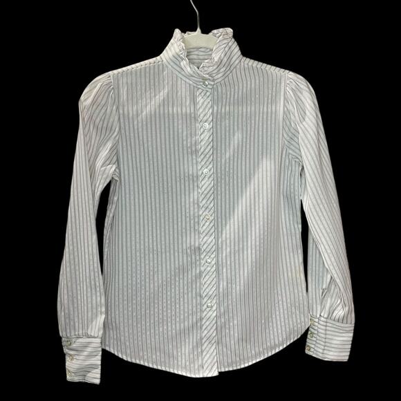 Vtg Daisyshirtworks Size S Ruffle Collar Blouse 80s/90s Striped Balloon Sleeve - Picture 1 of 10